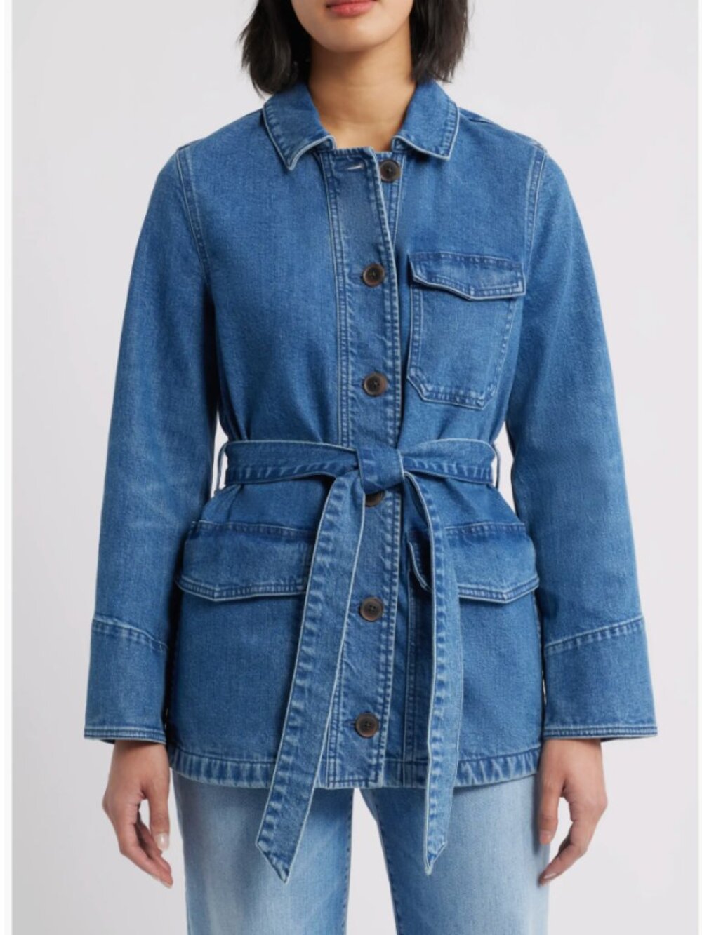 Belted Denim Chore Jacket Size M Medium Wash